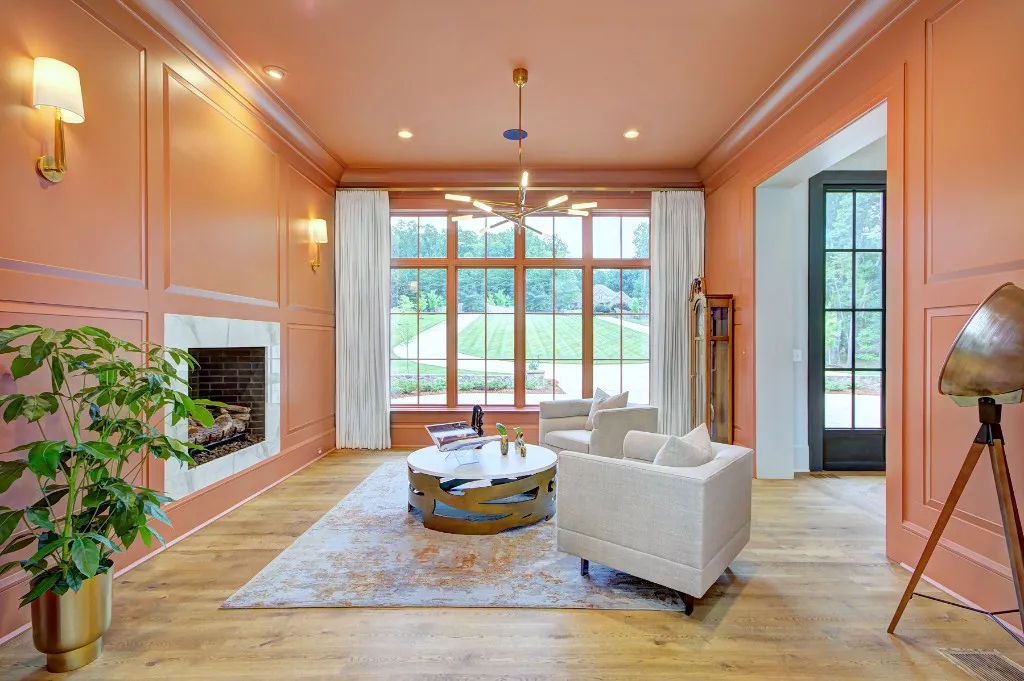 Mtn Lake — formal sitting room with marble fireplace