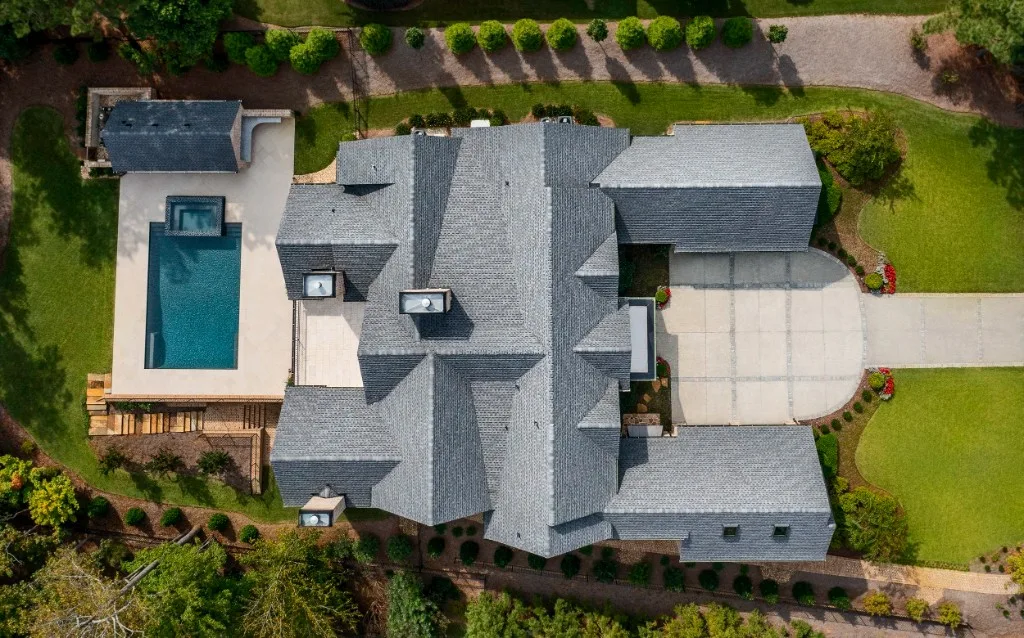 Sugarloaf Residence — aerial view of roofline and pool